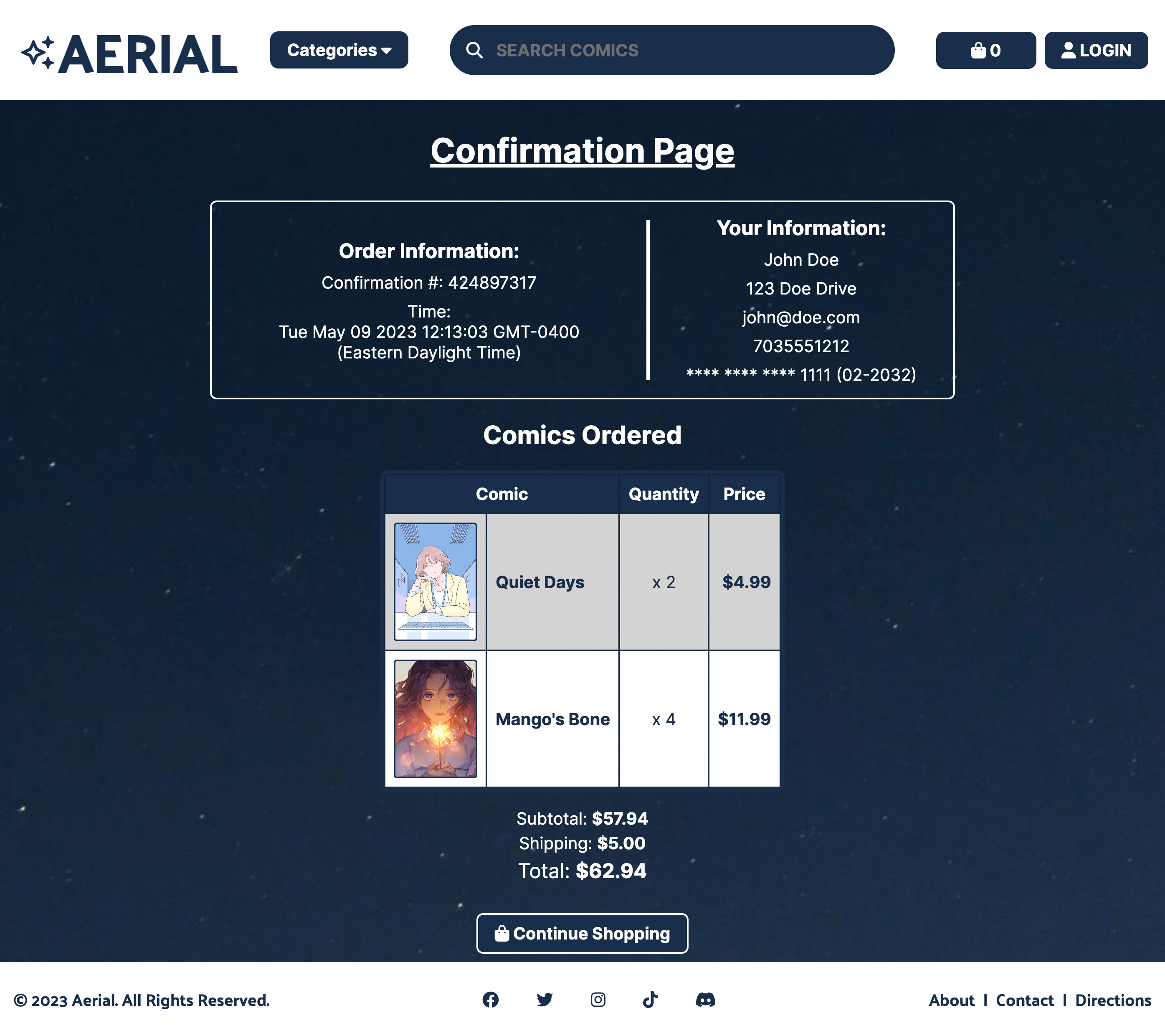 aerial order confirmation
