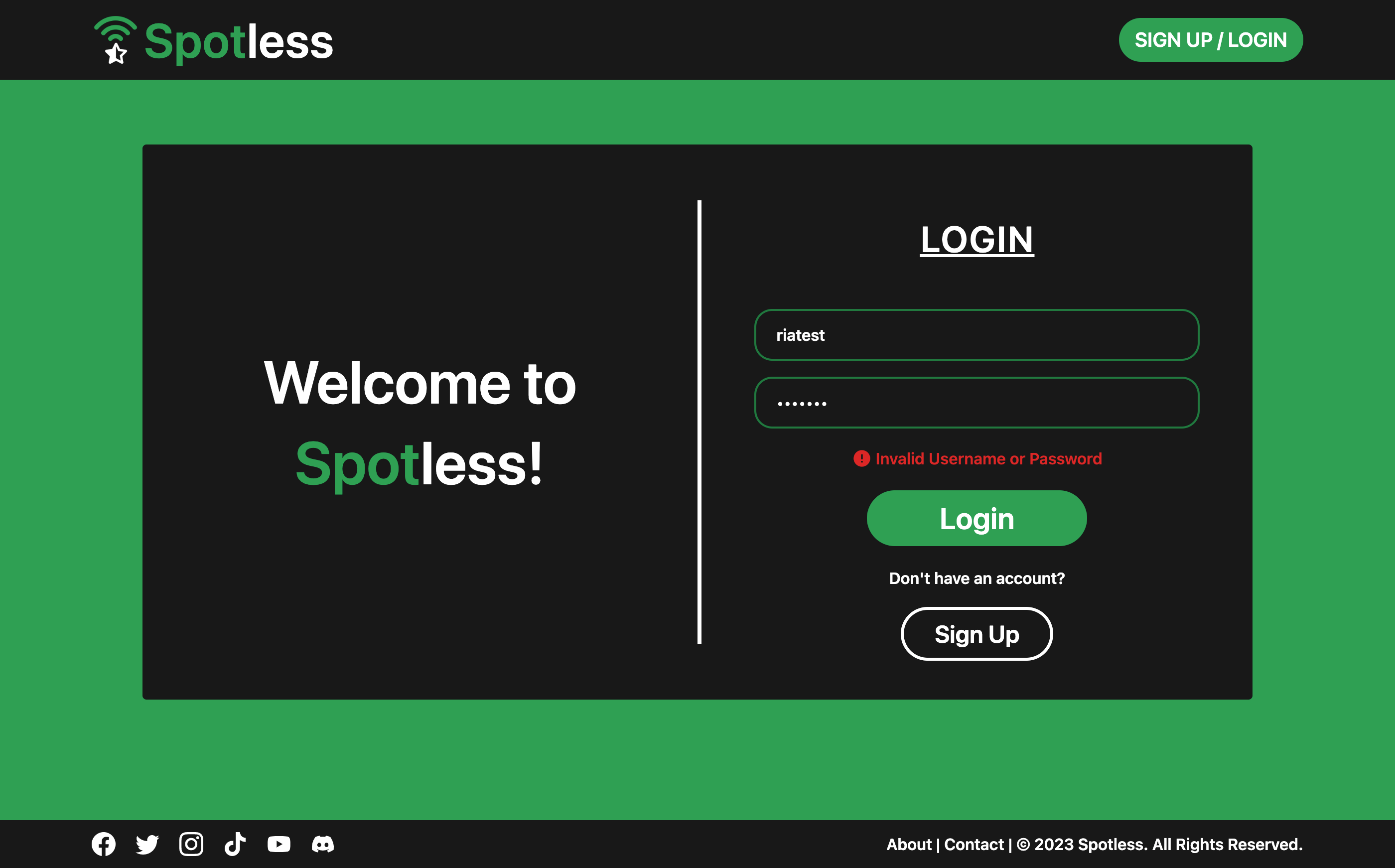 spotless login fail