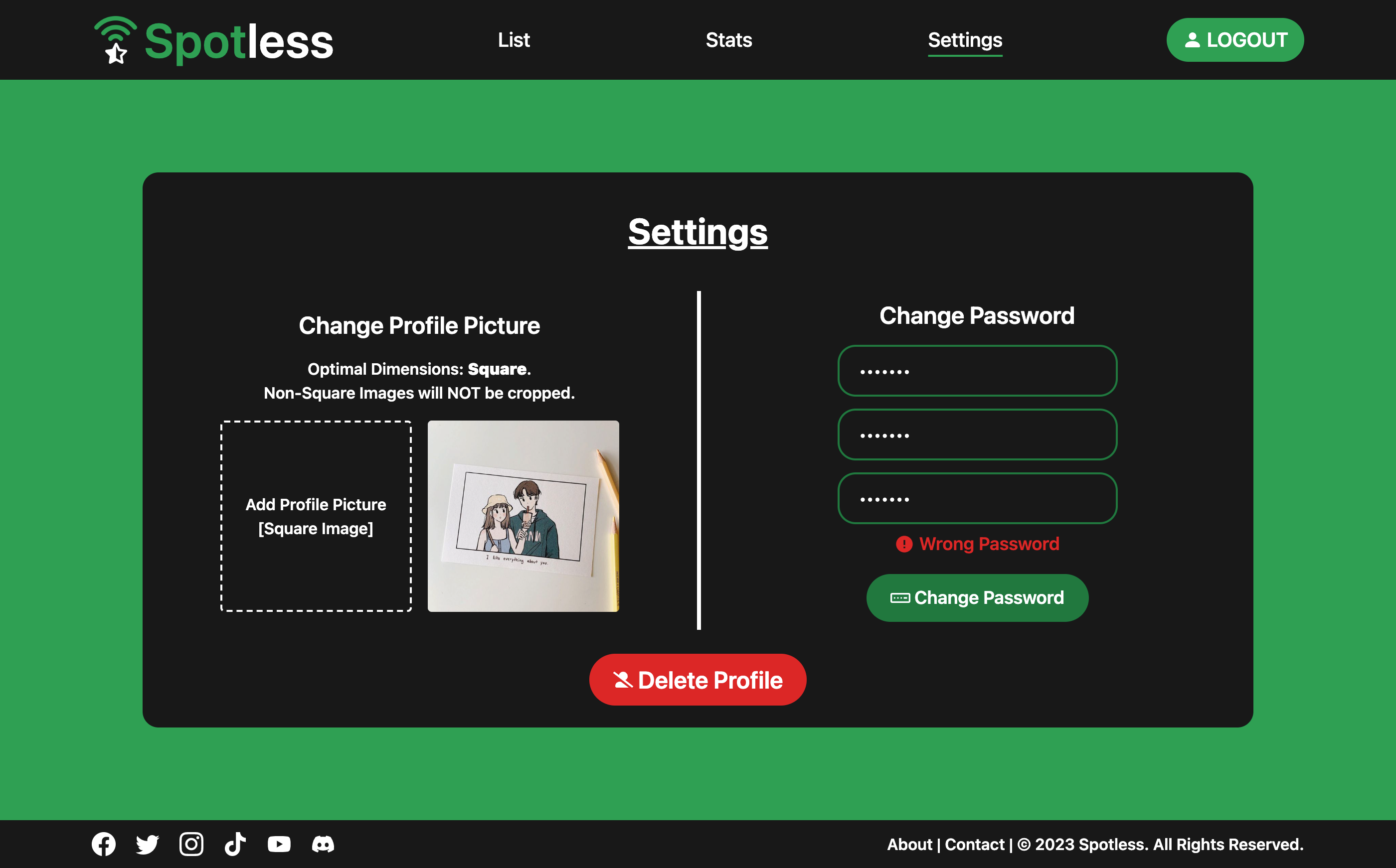 spotless wrong password